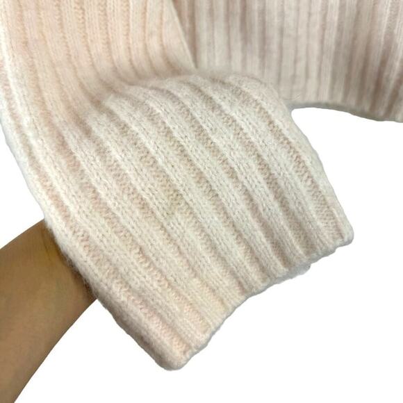 Zara Cream Light Pink Wool Alpaca Blend Ribbed Knit Turtleneck Sweater Medium - Picture 16 of 16